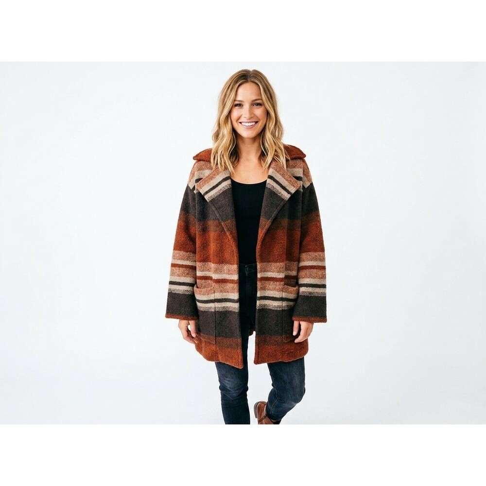 Free People S Sweater Button Coat Wool Blend Stripe Gray Black Moto Size XS